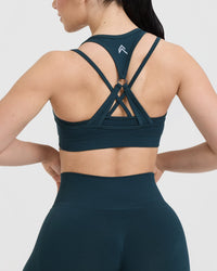 Effortless Seamless Layered Sports Bra with White Logo | Oil Blue
