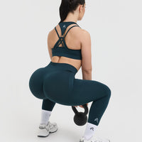 Effortless Seamless Layered Sports Bra with White Logo | Oil Blue