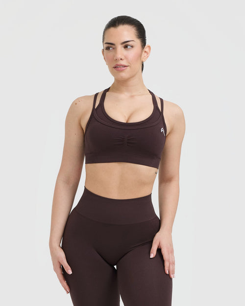 Oner Modal Effortless Seamless Layered Sports Bra with White Logo | Plum Brown