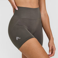 Effortless Seamless Shorts with White Logo | Deep Taupe