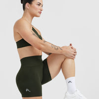 Effortless Seamless Shorts with White Logo | Khaki