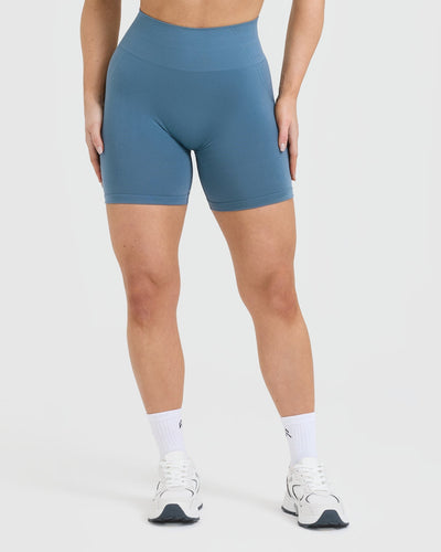 Effortless Seamless Shorts with White Logo | Moonstone Blue