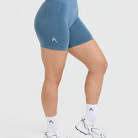 Effortless Seamless Shorts with White Logo | Moonstone Blue