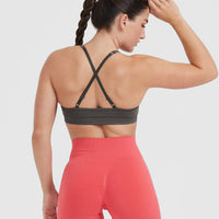 Effortless Strappy Bralette with White Logo | Deep Taupe