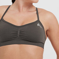 Effortless Strappy Bralette with White Logo | Deep Taupe