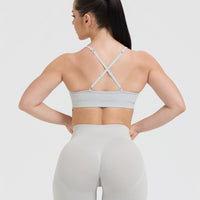 Effortless Strappy Bralette with White Logo | Light Grey Marl