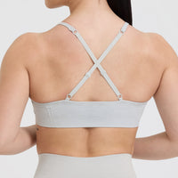 Effortless Strappy Bralette with White Logo | Light Grey Marl
