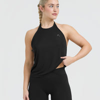 Go To High Neck Loose Crop Vest | Black