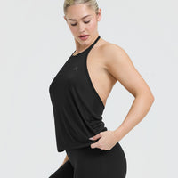 Go To High Neck Loose Crop Vest | Black