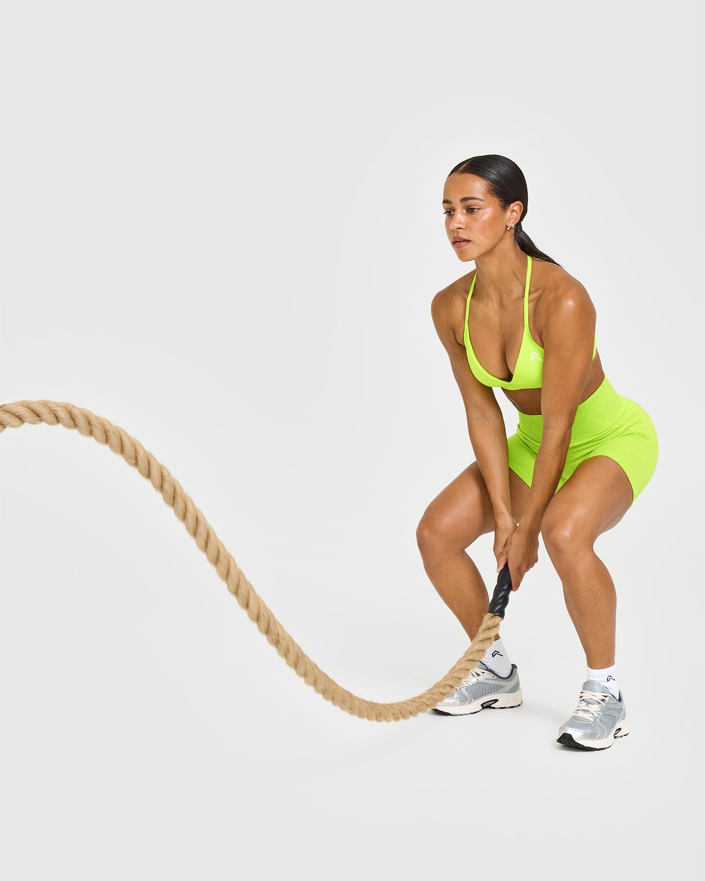 Effortless Seamless Shorts with White Logo | Charged Lime Green