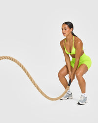 Effortless Seamless Shorts with White Logo | Charged Lime Green