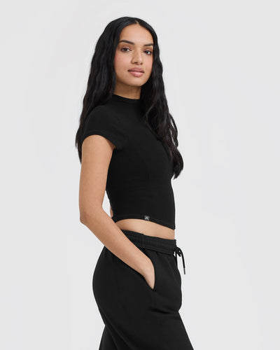 Mellow™ Rib Mid Mock Neck T-Shirt | Black