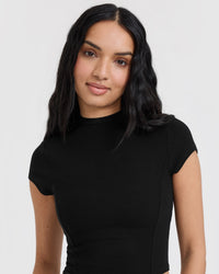 Mellow™ Rib Mid Mock Neck T-Shirt | Black