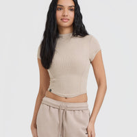 Mellow™ Rib Mid Mock Neck T-Shirt | Mushroom Brown