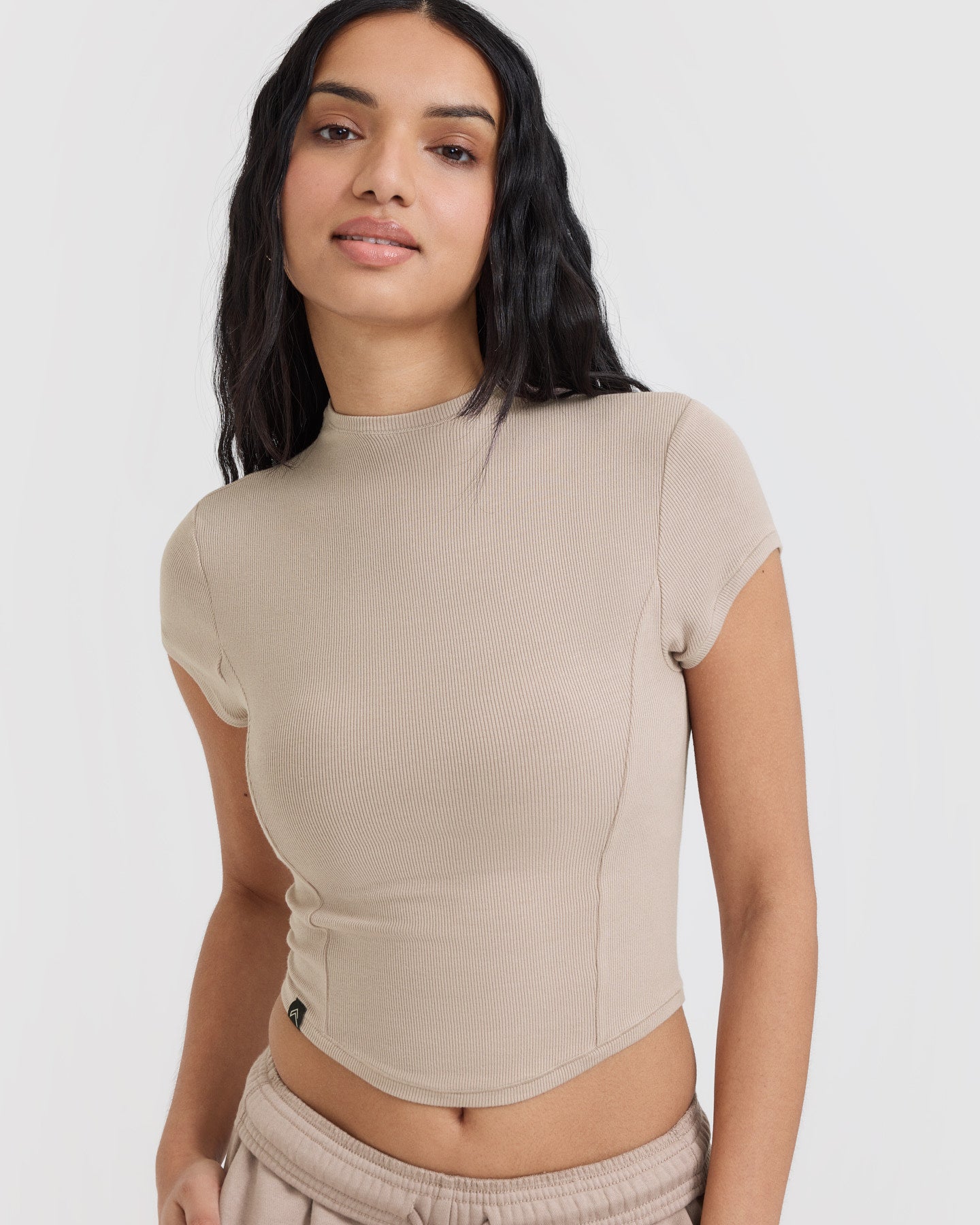 Mellow™ Rib Mid Mock Neck T-Shirt | Mushroom Brown
