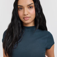 Mellow™ Rib Mid Mock Neck T-Shirt | Oil Blue