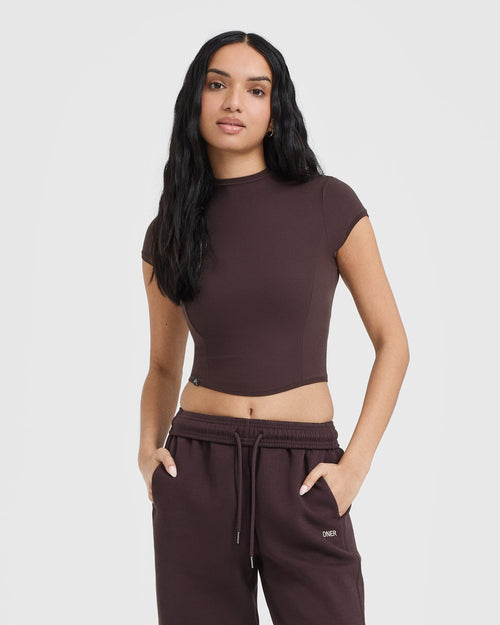 Oner Modal Mellow™ Rib Mid Mock Neck T-Shirt | Plum Brown