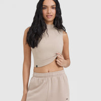 Mellow™ Rib Mid Mock Neck Tank | Mushroom Brown