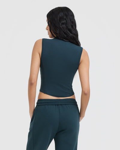 Mellow™ Rib Mid Mock Neck Tank | Oil Blue