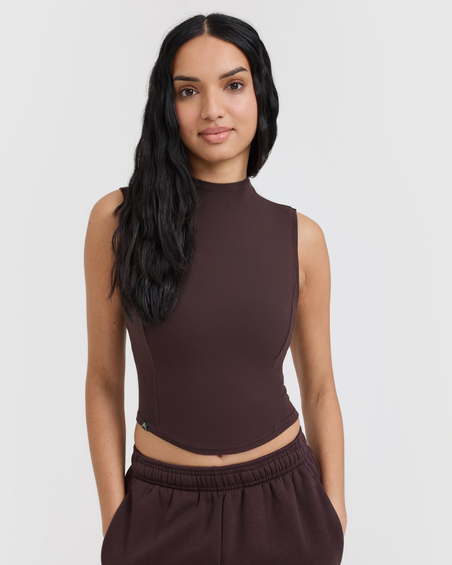 Mellow™ Rib Mid Mock Neck Tank | Plum Brown