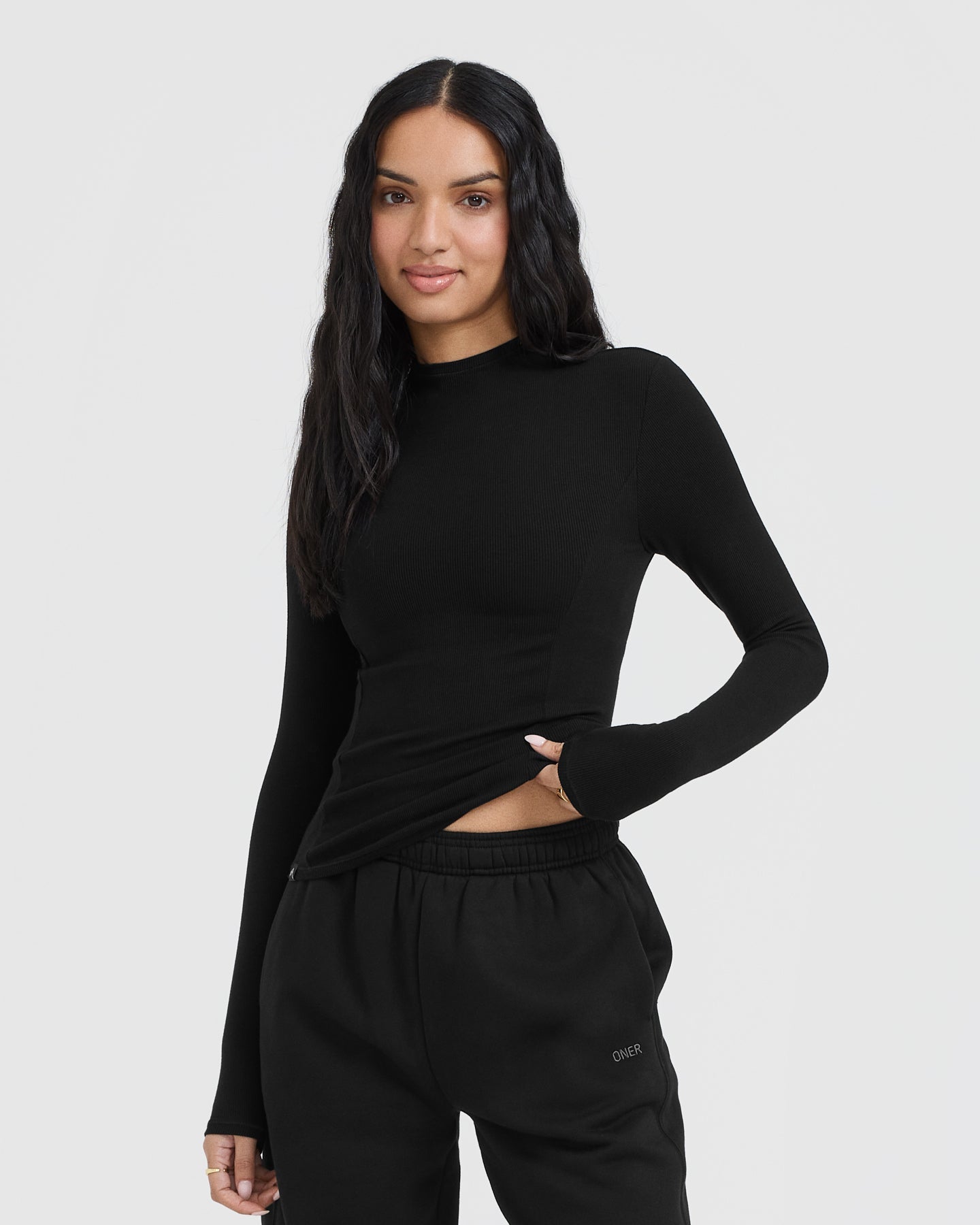 Mellow™ Rib Mock Neck Long Sleeve Top | Black