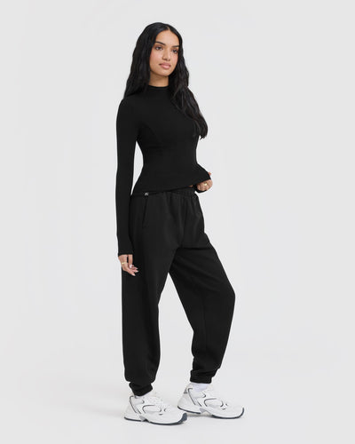 Mellow™ Rib Mock Neck Long Sleeve Top | Black