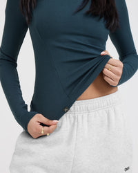 Mellow™ Rib Mock Neck Long Sleeve Top | Oil Blue