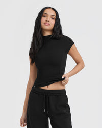 Mellow™ Rib Mock Neck T-Shirt | Black