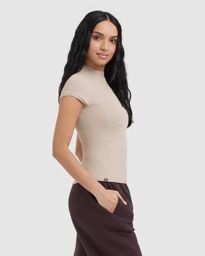 Mellow™ Rib Mock Neck T-Shirt | Mushroom Brown