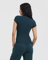 Mellow™ Rib Mock Neck T-Shirt | Oil Blue