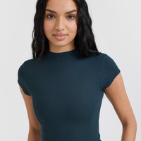Mellow™ Rib Mock Neck T-Shirt | Oil Blue