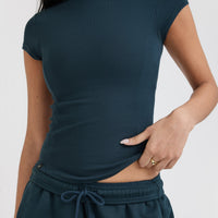 Mellow™ Rib Mock Neck T-Shirt | Oil Blue