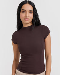 Mellow™ Rib Mock Neck T-Shirt | Plum Brown
