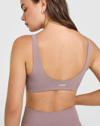 SoftMotion™ Scoop Back Bralette with White Logo | Dusty Purple