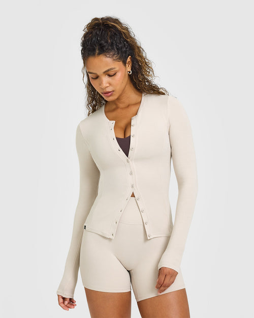 Oner Modal Mellow™ Rib Long Sleeve Cardigan | Sand