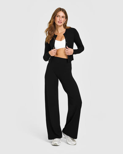 Mellow™ Rib Mid Long Sleeve Cardigan | Black