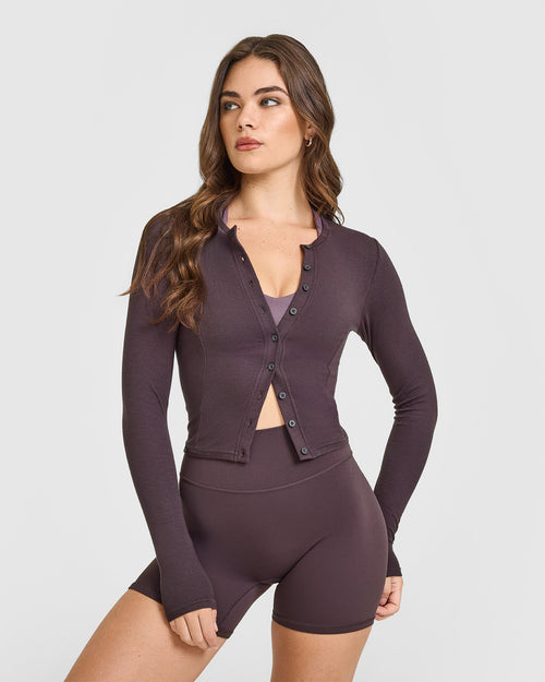 Oner Modal Mellow™ Rib Mid Long Sleeve Cardigan | Umber Brown