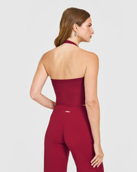 Mellow™ Rib Halter Neck Mid Vest with Built in Bra Shelf | Ruby Red