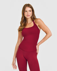 Mellow™ Rib Halter Neck Vest with Built in Bra Shelf | Ruby Red