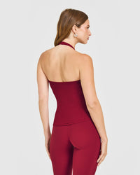 Mellow™ Rib Halter Neck Vest with Built in Bra Shelf | Ruby Red