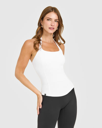 Mellowâ„¢ Rib Halter Neck Vest with Built in Bra Shelf | White