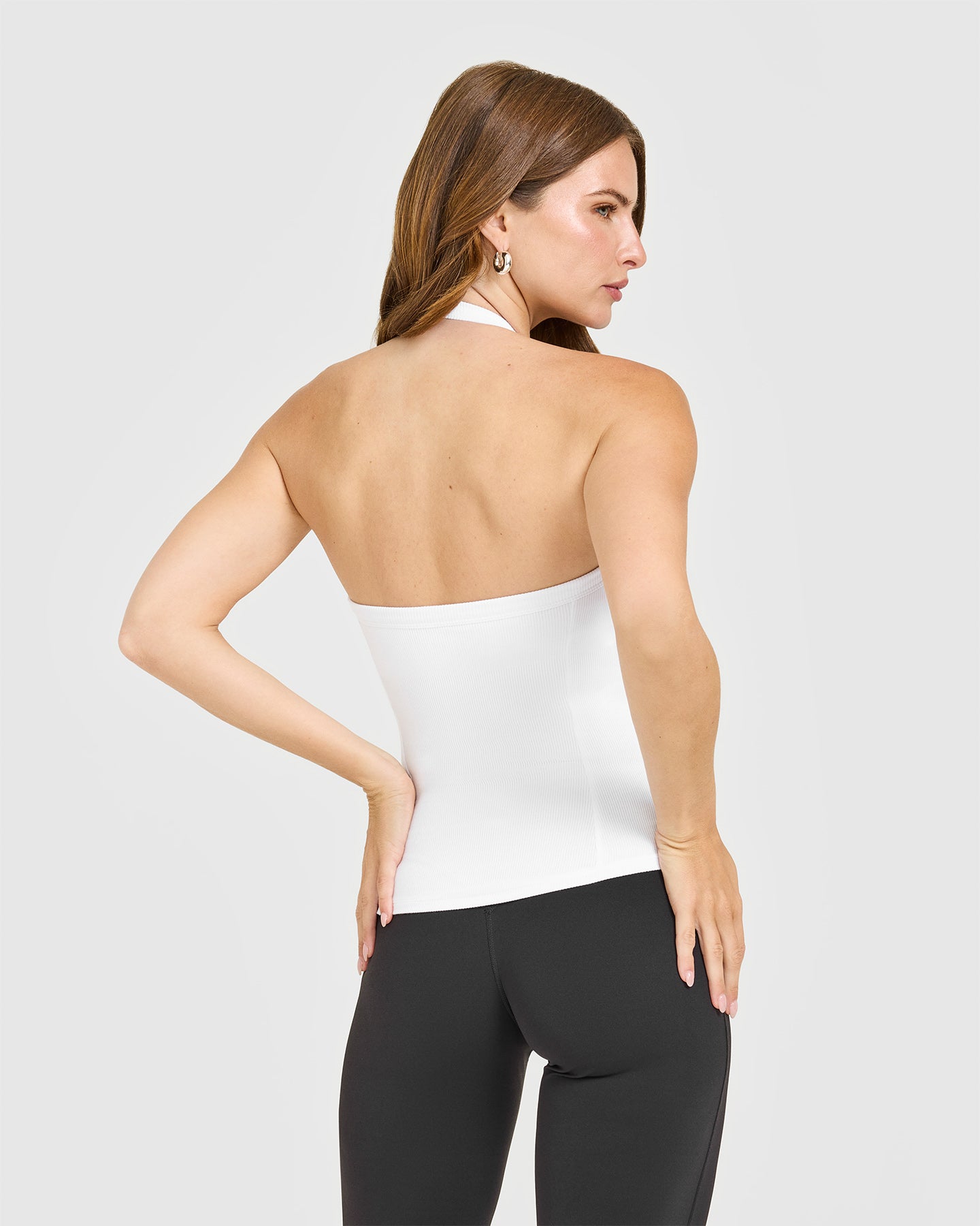 Mellowâ„¢ Rib Halter Neck Vest with Built in Bra Shelf | White
