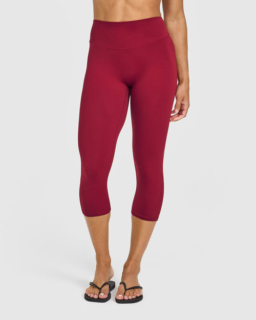 Oner Modal SoftMotion™ High Waisted Capri Leggings with White Logo | Ruby Red