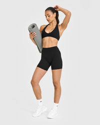 SoftMotion™ High Waisted Shorts 6" with White Logo | Black