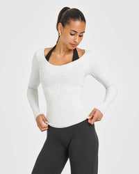 Mellow™ Rib V Neck Long Sleeve Top | Light Grey Marl