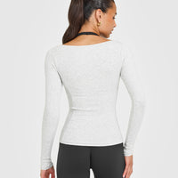 Mellow™ Rib V Neck Long Sleeve Top | Light Grey Marl