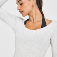 Mellow™ Rib V Neck Long Sleeve Top | Light Grey Marl