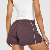 Oversized Piped Woven Track Shorts | Deep Umber Brown