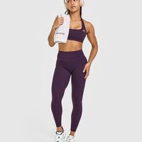 Unified High Waisted Leggings White Logo | Blackberry Purple