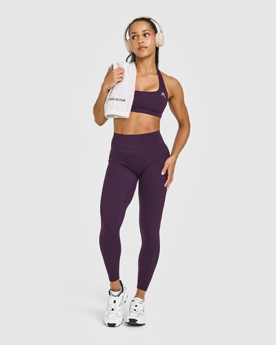 Unified High Waisted Leggings White Logo | Blackberry Purple